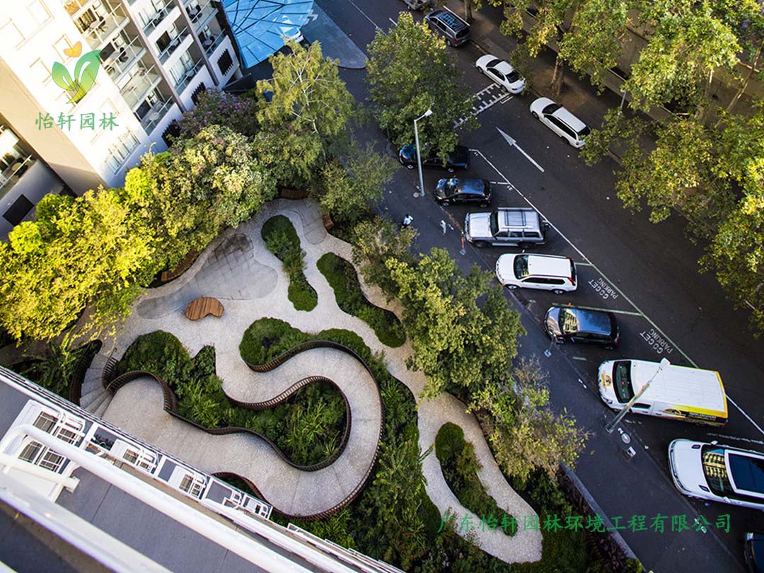 天河智慧城商业街小花园绿化工程实景图