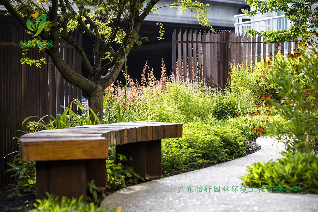 天河智慧城商业街小花园绿化工程实景图